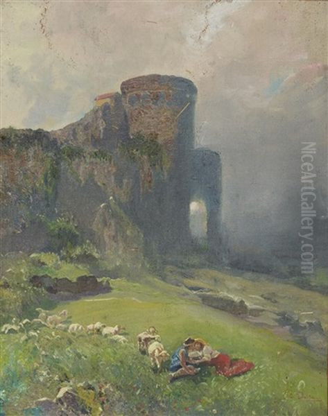 Gardien De Moutons Pres D'un Chateau En Ruine - view 1