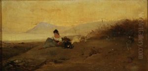 Paesaggio Montano Con Ragazza by Eduardo Dalbono