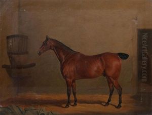 Portrait Of A Chestnut Horse In A Stable With An Initialled Horse Blanket G F H by David of York Dalby