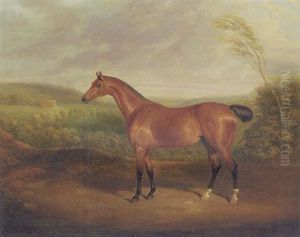 "cock Robin", A Chestnut Hunter In A Wooded Landscape With A Mansion Beyond by David of York Dalby