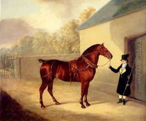 A Carriage Horse And A Groom At A Stable