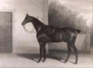 A Saddled Chestnut Hunter In A Courtyard