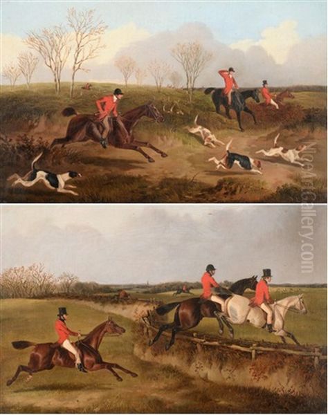 Huntsmen And Hounds On The Scent, Huntsmen Crossing A Fence And In Pursuit - view 1