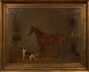Horse And Foxhound In A Stable