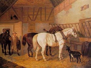 Farm Horses In A Stable by John Dalby