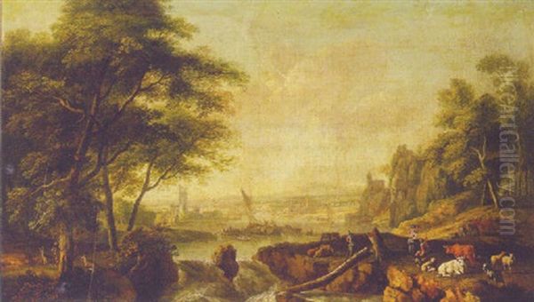 A River Landscape With Shepherds Resting By A Torrent - view 1