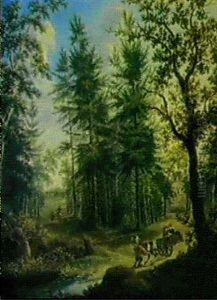 Waldlandschaft Mit Einem Pferdewagen by Dirk Dalens III