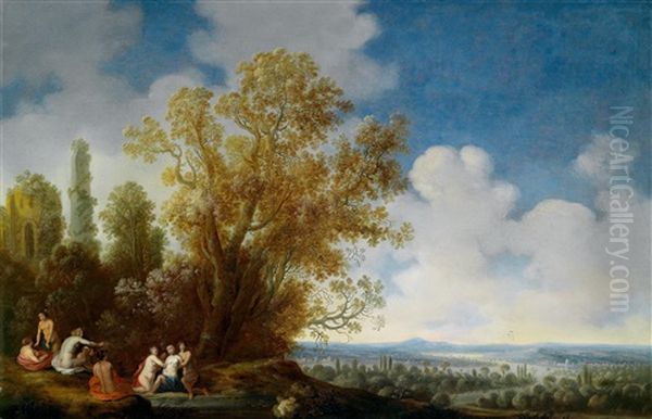 Ein Paar Sudlicher Landschaften Mit Zwei Szenen Aus Den Metamorphosen Ovids: Diana Entdeckt Die Schwangerschaft Der Callisto Bzw. Diana Und Aktaon (pair) - view 1