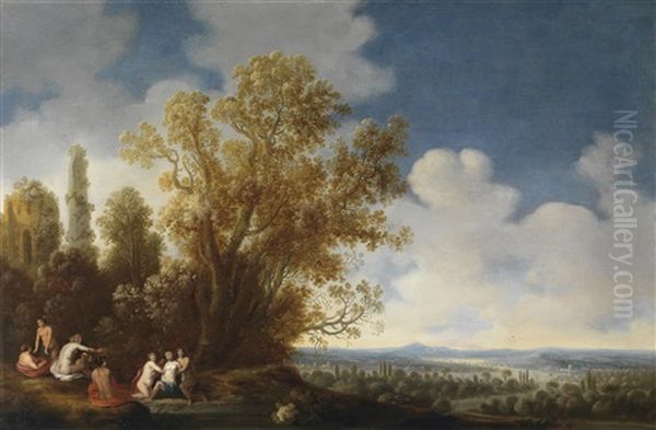 Ein Paar Sudlicher Landschaften Mit Zwei Szenen Aus Den Metamorphosen Ovids: Diana Entdeckt Die Schwangerschaft Der Callisto Beziehungsweise Diana Und Aktaon (2 Works) - view 1