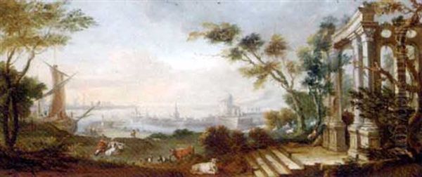 A Capriccio Of Classical Ruins Before A Dutch Riverside Town - view 1