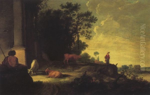 A Shepherd Tending His Livestock In A Pastoral Landscape - view 1