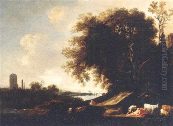 Mercury Lulling Argus To Sleep, While Io Grazes Nearby, In An Italianate River Landscape - view 1