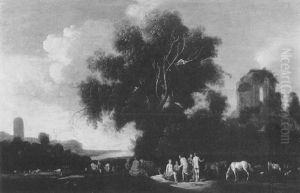 Landscape With Ruins, Figures And Animals by Dirk Dalens the Elder