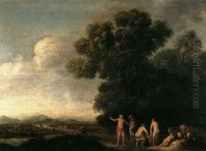 Figures Bathing At The Edge Of A Wood Overlooking A River   Valley by Dirk Dalens the Elder