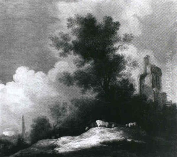 Landschaft Mit Einer Viehherde Vor Antiken Ruinen - view 1