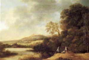 Extensive River Landscape With Nymphs Bathing