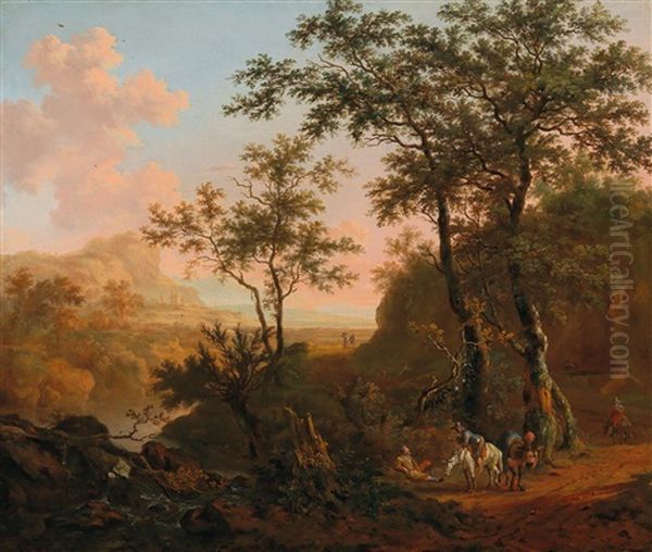An Italianate Mountainous Landscape With Travellers - view 1