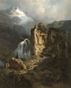 Hochgebirgslandschaft Mit Barenjagd