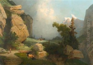 Gebirgslandschaft Mit Hirte Und Kuh
