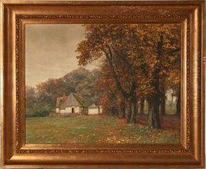 Autumn Forest Scene From Lovenborg, Denmark by Hans Mathias Halten Dall