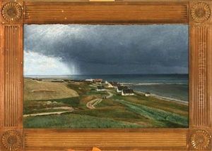 Optraekkende Uvejr Over Fiskerlejet Hundested Ved Isefjorden by Hans Mathias Halten Dall