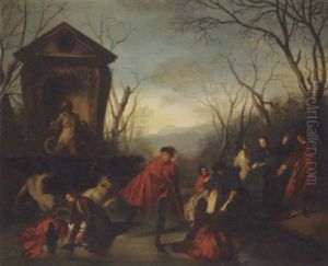 A Skating Party by Auguste Philippe Dallemagne geb de Cagny