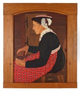 Sitzende Walliserin In Der Sonntagstracht, Nach Links, Mit Ihrer Schmucktruhe Beschaftigt by Raphy Dalleves