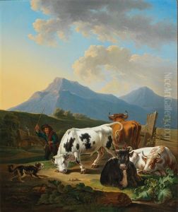 Farmer With Bull by Johann Baptist Dallinger von Dalling the Younger