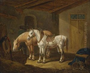 Pferde Im Stall by Johann Baptist Dallinger von Dalling the Younger
