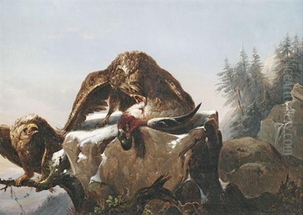 Raubvogel Mit Beute In Gebirgslandschaft - view 1