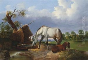 Grazing Horses by Johann Baptist Dallinger von Dalling the Younger