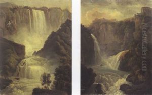 Vue Des Cascade De Tivoli by Johann Baptist Dallinger von Dalling the Younger