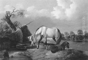 Weidende Pferde by Johann Baptist Dallinger von Dalling the Younger