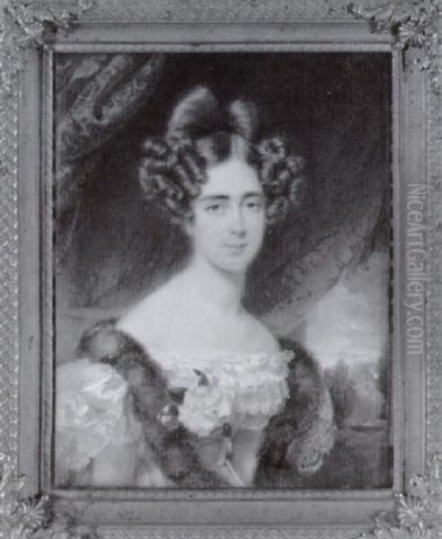 Portrait Of A Lady Wearing A White Dress And A Fur Stole - view 1