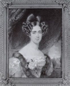 Portrait Of A Lady Wearing A White Dress And A Fur Stole by Johann Baptist Dallinger von Dalling the Younger