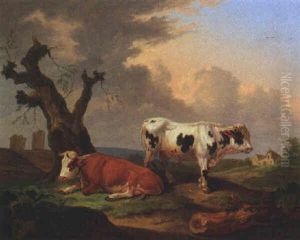 Zwei Kuhe Auf Der Weide by Johann Baptist Dallinger von Dalling the Younger