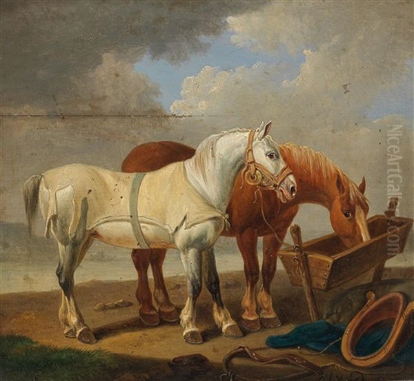 Horses At The Trough - view 1