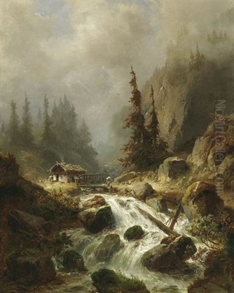 Wassermuhle An Reisendem Bach Im Hochgebirge - view 1