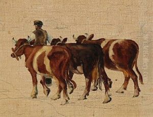 A Farm Boy With Cows. Sketch by Christen Dalsgaard