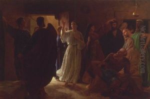 Maria Magdalene Forkynder Kristi Opstandelse For Disiplene by Christen Dalsgaard