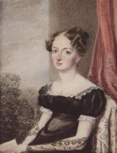 A Lady Wearing Black Dress With White Lace Collar And Cuffs, Black Lace Shawl And Drop Earring, Holding A Letter