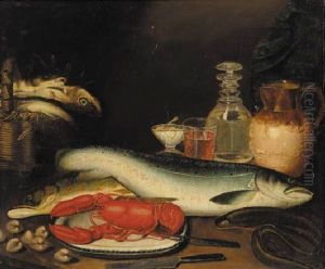 Fish, A Lobster And Some Cockles On A Kitchen Table by Alexandre Dalziel