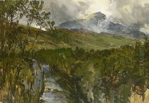 Herbstliche Hugelige Flusslandschaft (+ Skizze Einer Dorflandschaft; Verso) by James B. Dalziel