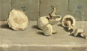 Stilleven Paddestoelen, Mushrooms On A Ledge