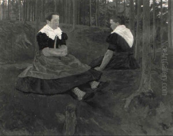 Waldinneres Mit Zwei Trachtenfrauen - view 1