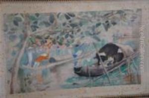 Gondoles Et Voiliers Dans La Lagune De Venise