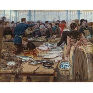 Les Halles, Criee Au Poisson - Fish Auction At Les Halles by Edouard-Jean Dambourgez