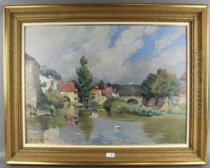 Vue Du Village Sur La Riviere by Emile Charles Dameron