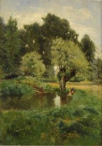 Lavandieres Au Bord De L'eau by Emile Charles Dameron
