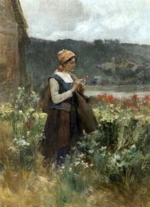 Jeune Femme Au Bouquet De Fleurs by Emile Charles Dameron